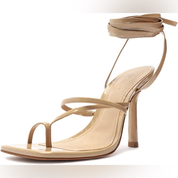 Schutz lily patent leather Nude Lace-Up toe strap Heels Strappy square Toe Sz 7 - Picture 7 of 16